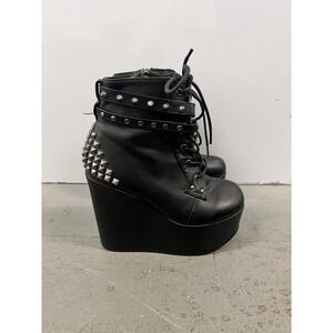 DEMONIA Poison 101 Charm Chain 5" Wedge Heel Goth Ankle Boots 6.5/7